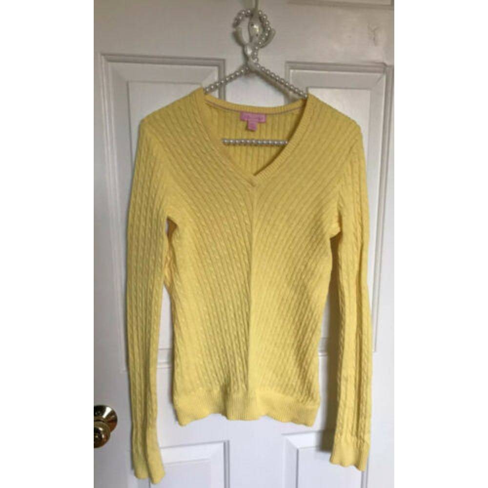 Lilly Pulitzer cable Sweater V Neck Cotton M 92564